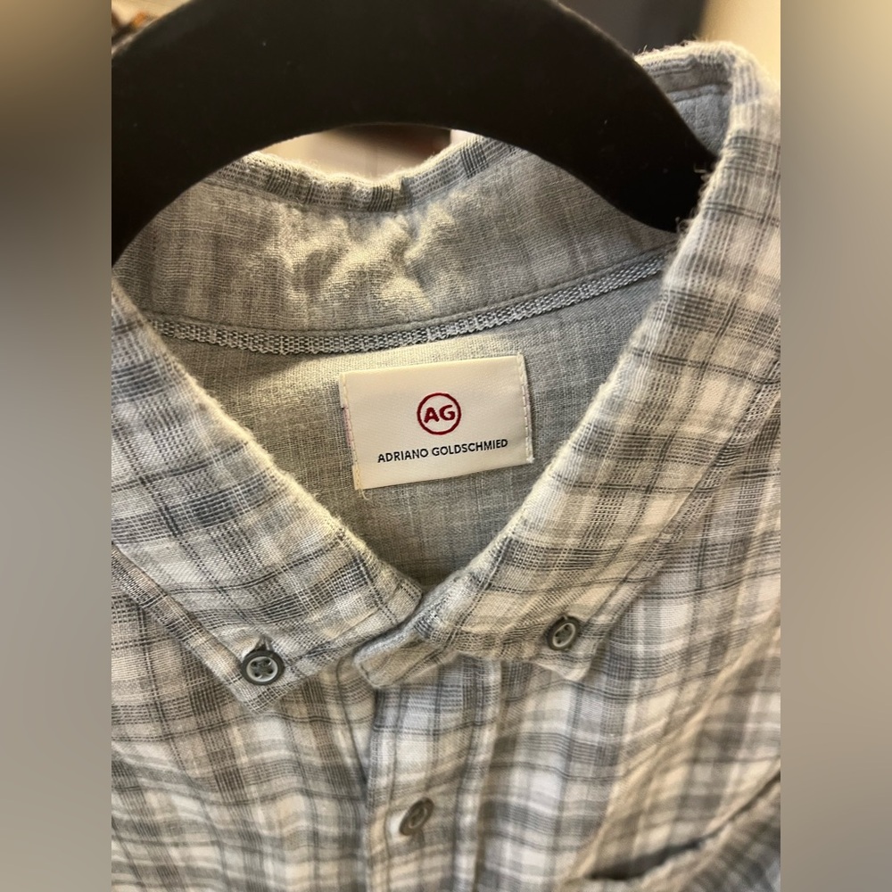 AG Adriano Goldschmied Men’s Medium Grey Gingham Plaid Button Down Shirt – EUC‎ - Picture 2 of 7